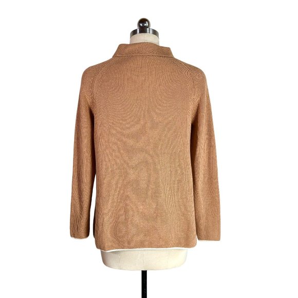 SOLD talbots tan 100% pima cotton ribbed knit sweater Mp petite medium - Picture 3 of 11